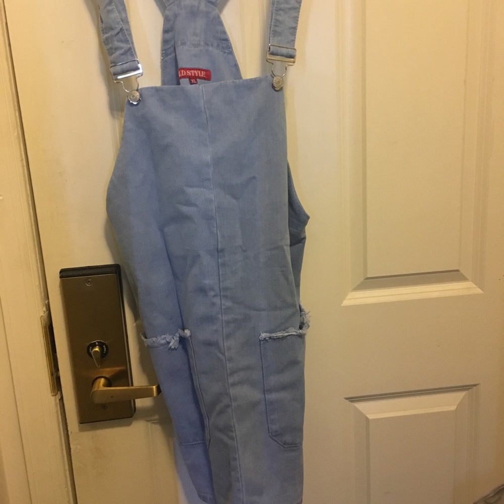 Light Wash Frayed Pocket Denim Dress